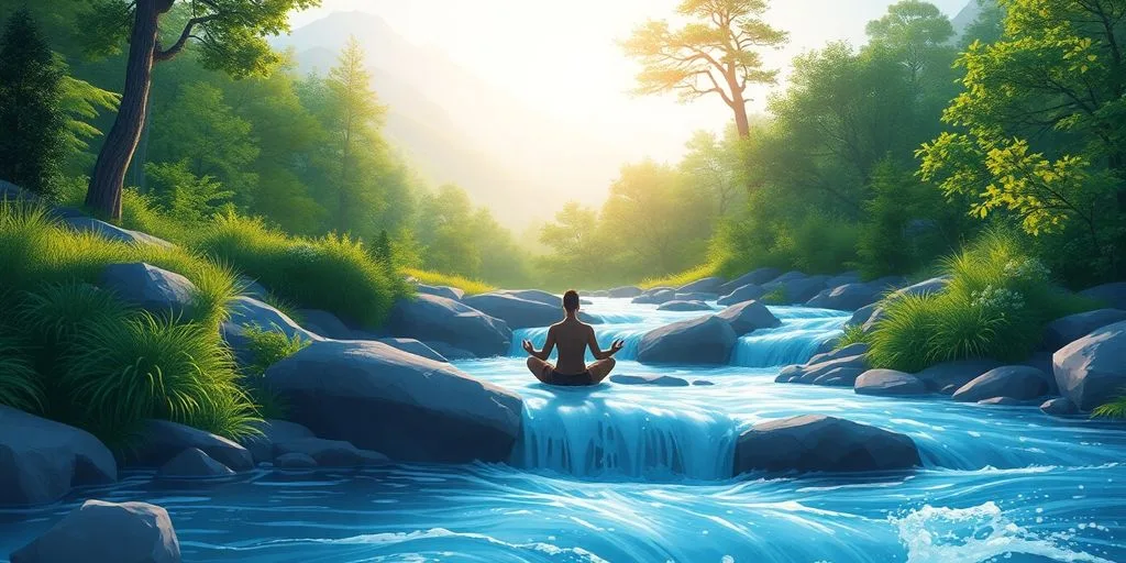 Personne méditant au milieu de la nature paisible.
