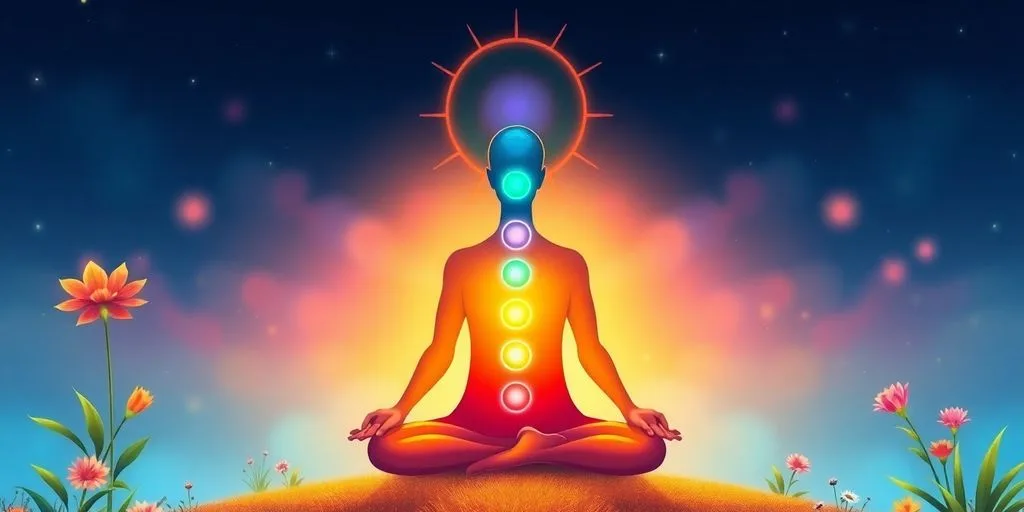 Illustration réaliste des chakras sur une figure sereine.
