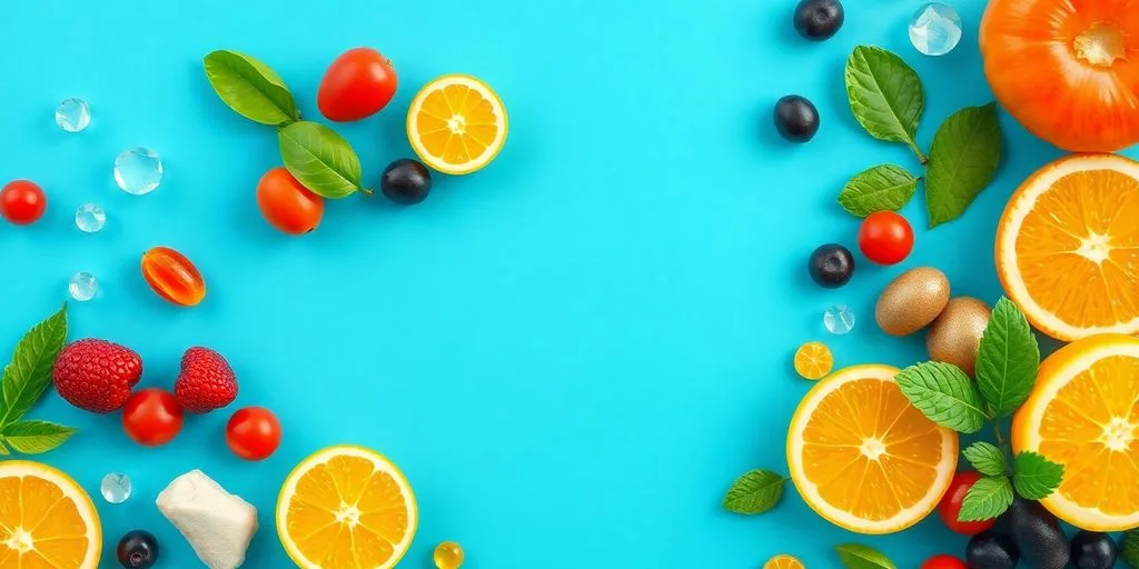 Illustration de vitamines et fruits pour la santé optimale.