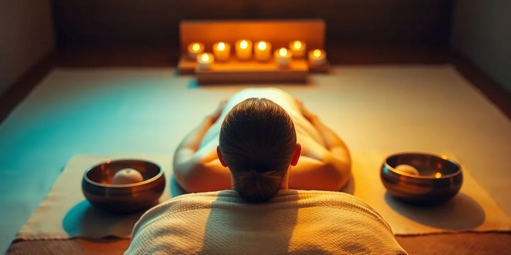 Person en train de recevoir un massage sonore apaisant.