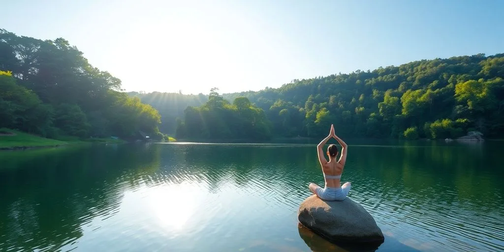 Un paysage serein avec un lac tranquille et une personne