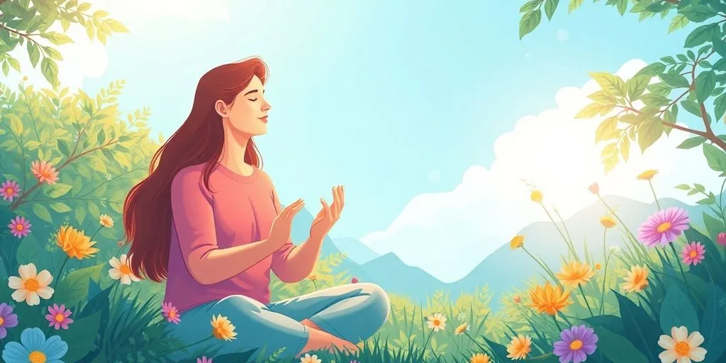 Personne pratiquant EFT dans un cadre naturel apaisant.