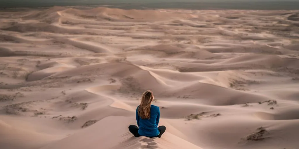 woman sitting on sand field