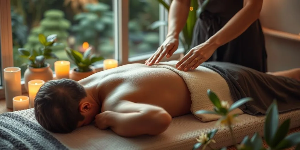 Une personne recevant un shiatsu dans un cadre apaisant.