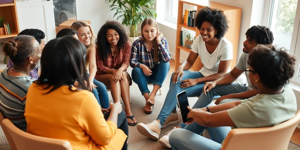 Groupe de personnes partageant des émotions en cercle.