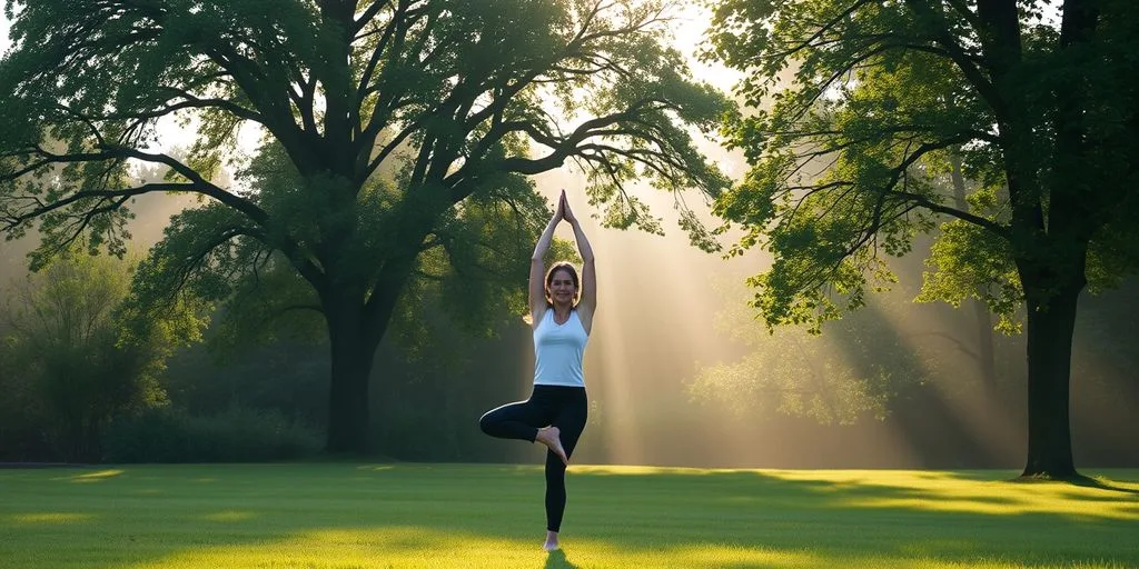 Personne pratiquant le yoga dans la nature.