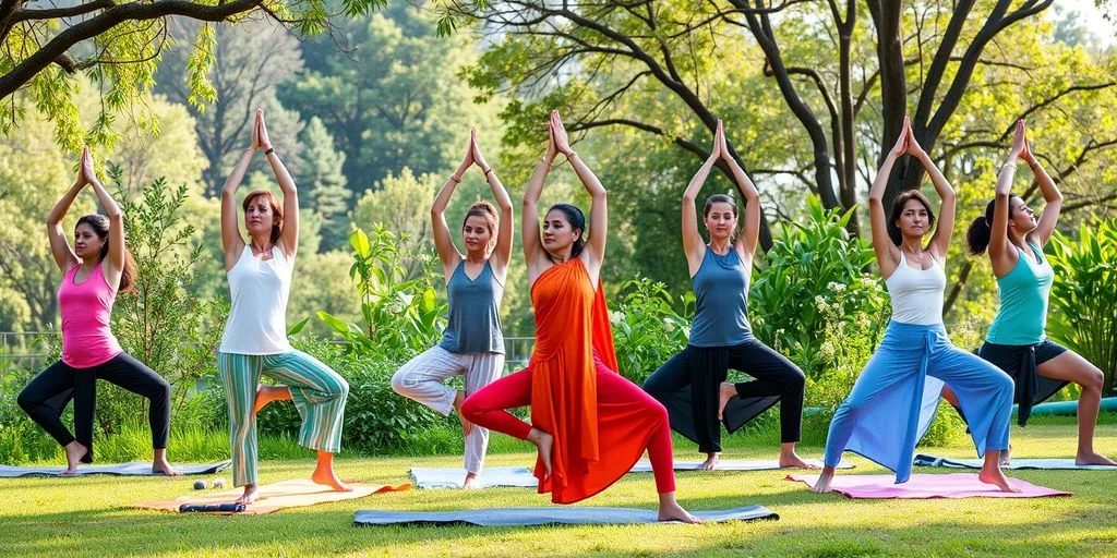 Pratique du yoga en pleine nature, équilibre et harmonie.