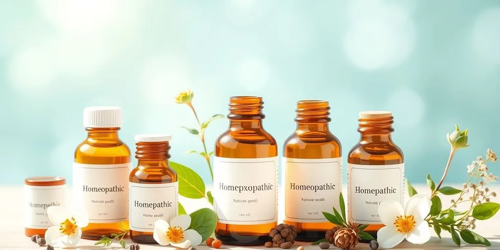 Illustration d'homéopathie avec remèdes naturels.