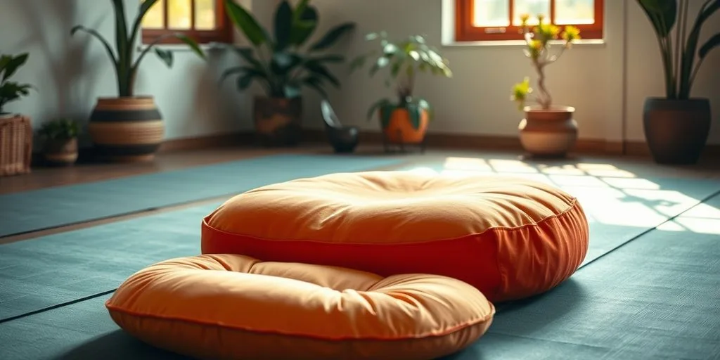 Coussin zafu de yoga dans un espace de méditation.
