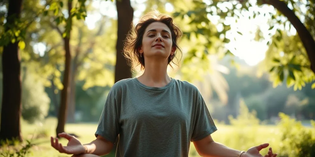 Personne pratiquant la sophrologie dans la nature.