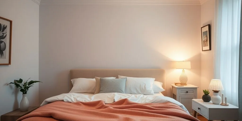 Chambre paisible avec lit confortable et ambiance relaxante.