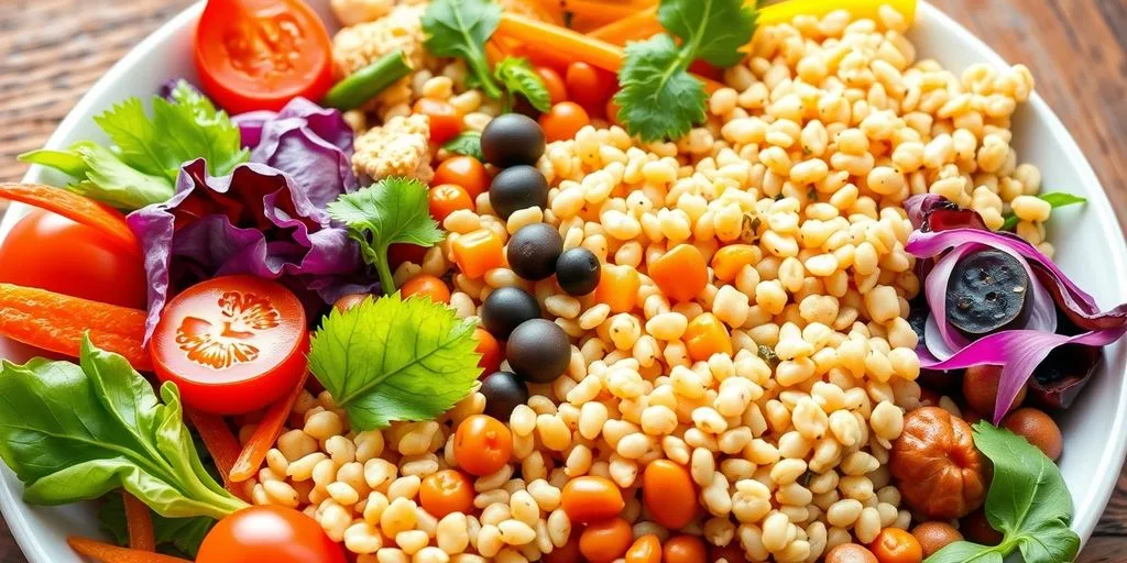 Repas végétarien équilibré avec légumes colorés.