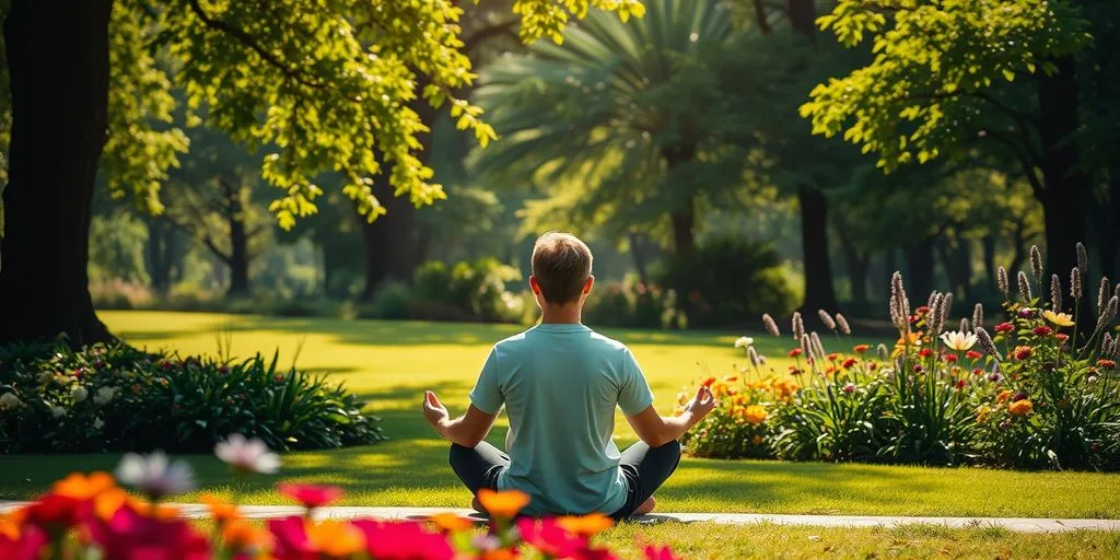 Personne méditant dans un parc ensoleillé.