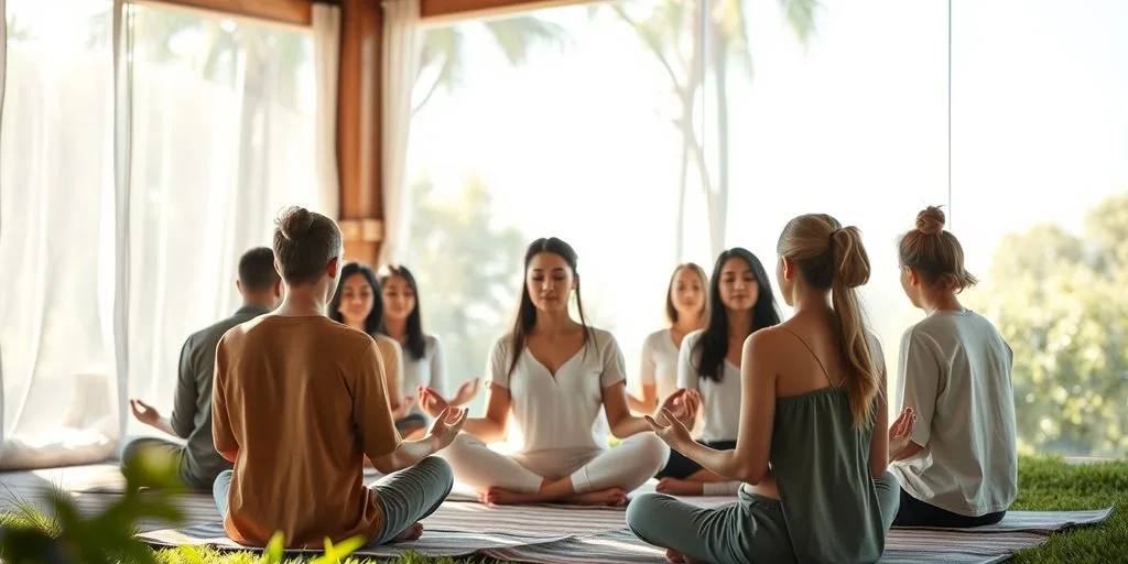 Groupe de personnes méditant ensemble dans la nature.