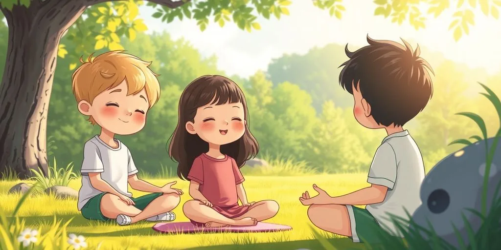 Enfants méditant paisiblement dans la nature.