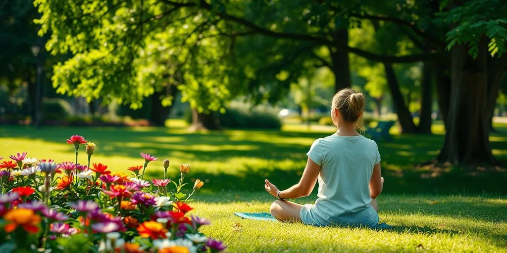 Personne méditant dans un parc verdoyant.