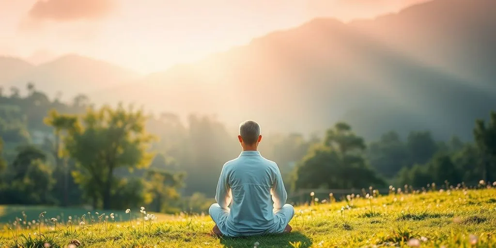 Méditation de compassion dans un paysage serein.