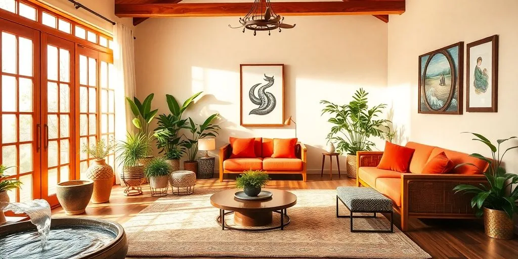 Espace de vie harmonieux avec des éléments Feng Shui.