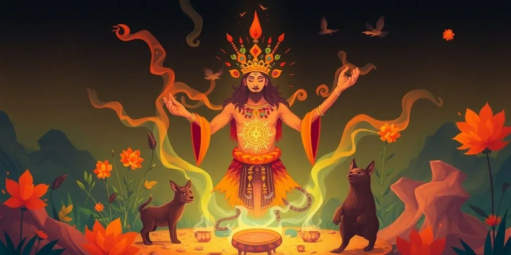 Chaman en rituel de guérison dans la nature.