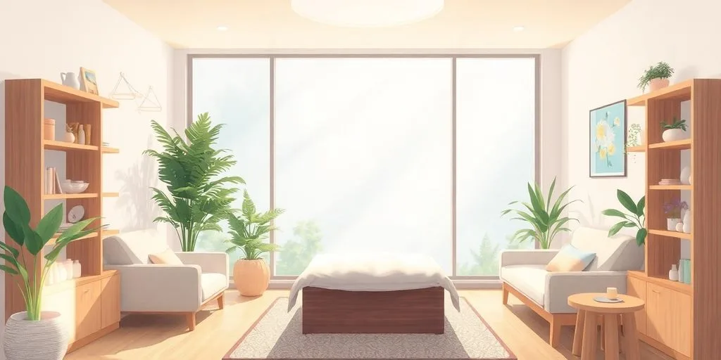 Espace de thérapie relaxant avec lumière douce et naturel.