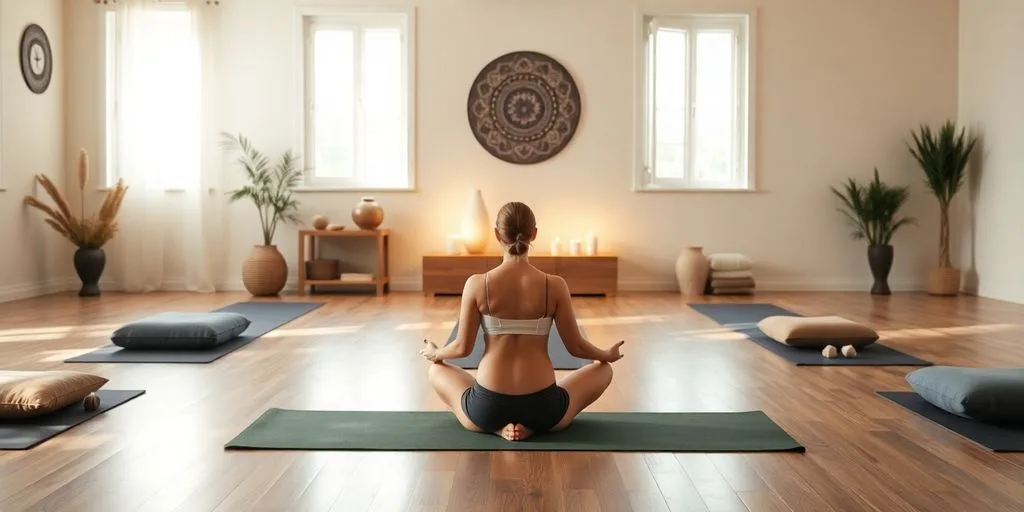 Pratique du yoga restauratif dans un studio paisible.