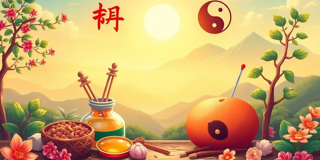 Illustration d'éléments de médecine traditionnelle chinoise.