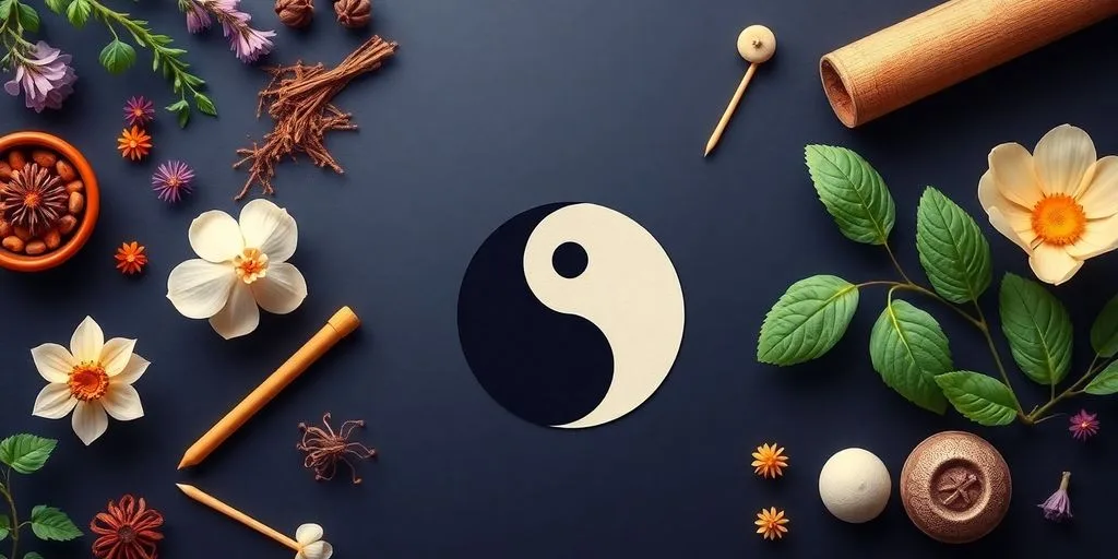 Illustration de la médecine traditionnelle chinoise avec des herbes.