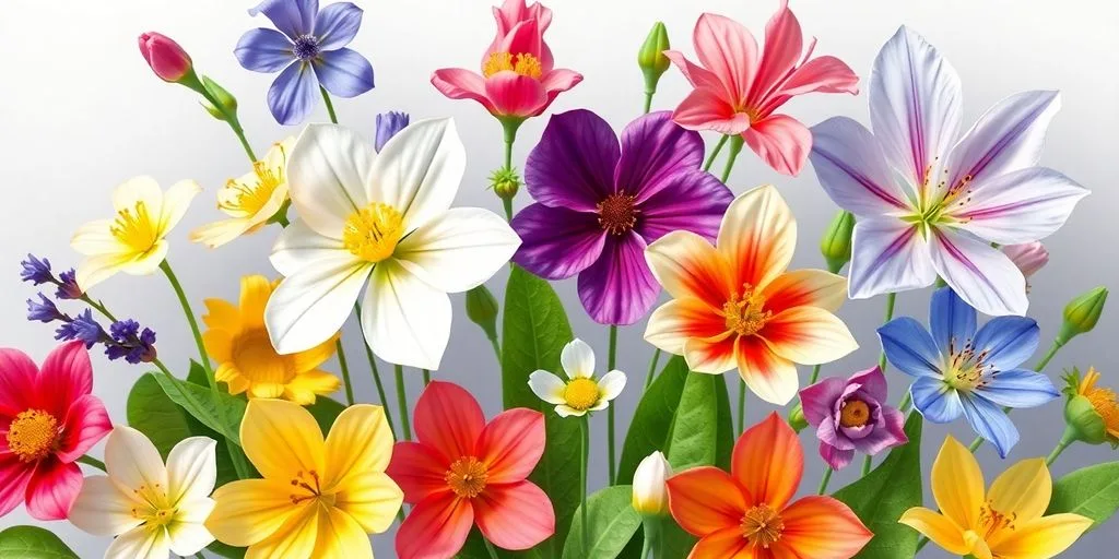 Illustration de fleurs de Bach colorées et réalistes.