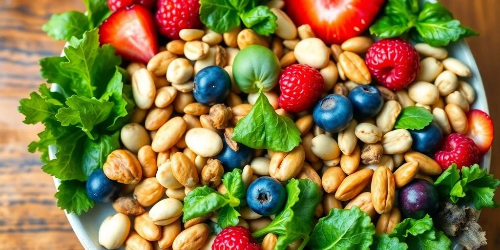 Assiette colorée d'aliments anti-inflammatoires variés.