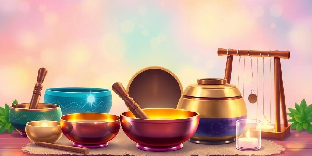 Instruments de bain sonore en couleur vive et harmonieuse.
