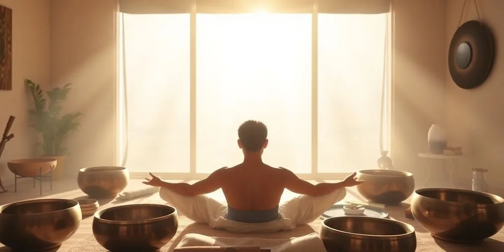 Person en train de profiter d'un bain sonore relaxant.