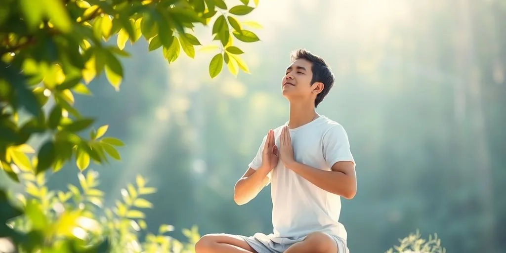 Illustration d'une personne pratiquant le pranayama en pleine nature.