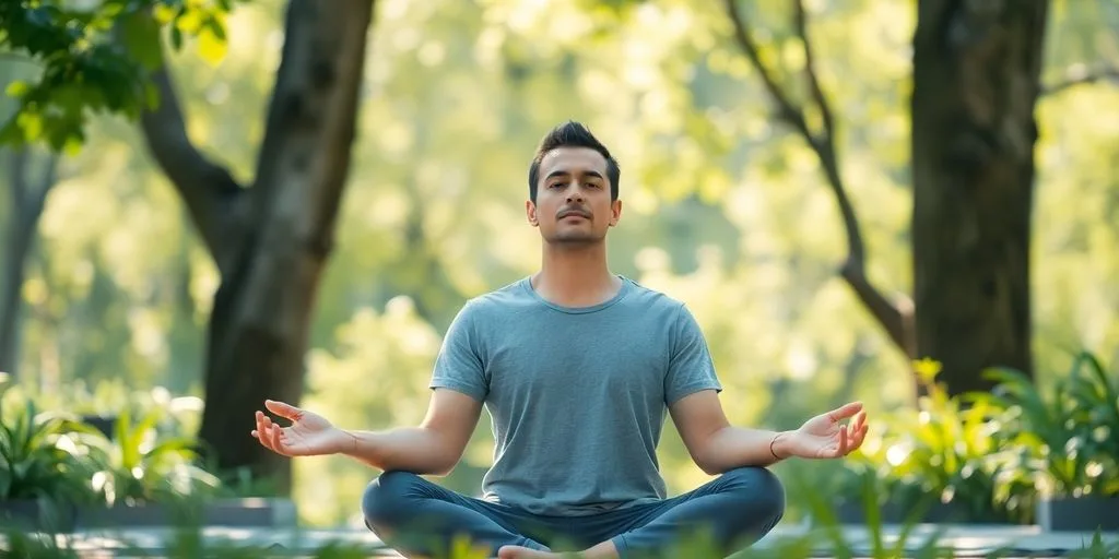 Personne pratiquant le pranayama dans un environnement paisible.