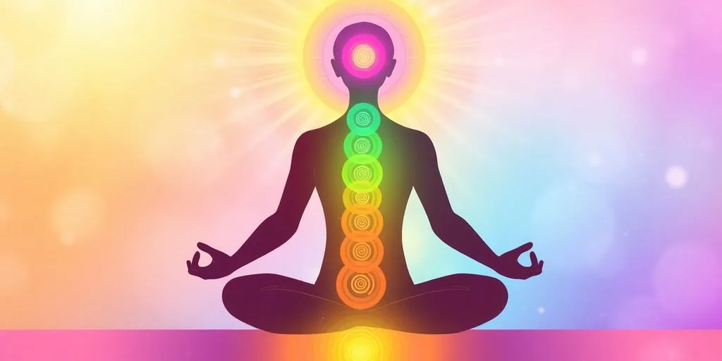 Personne méditant avec énergie Kundalini autour d'eux.