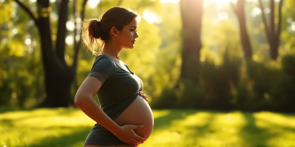 Femme enceinte faisant du yoga en pleine nature.