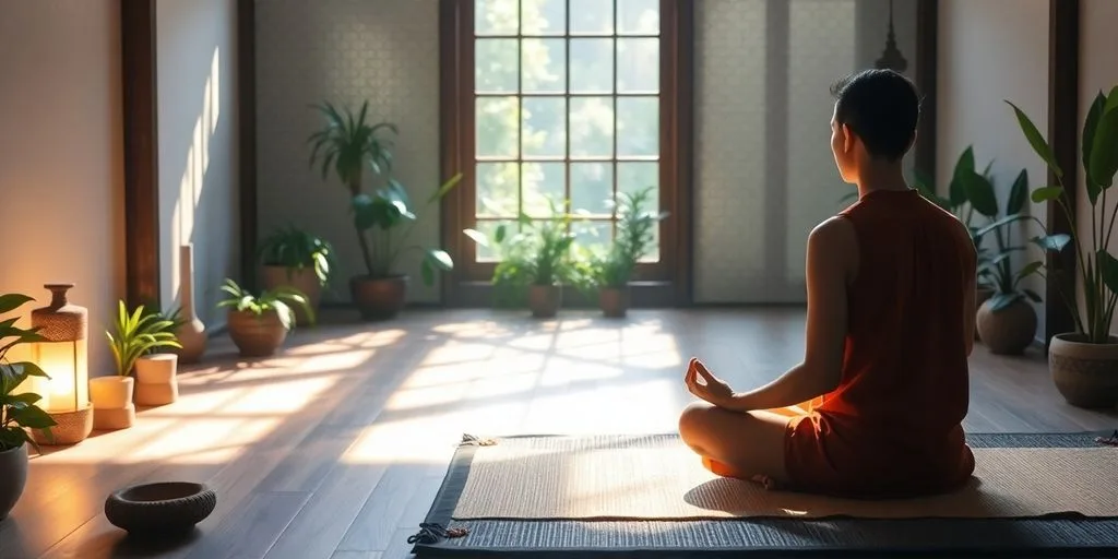 Personne méditant dans un espace calme et naturel.