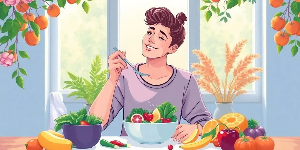 Personne savourant un repas sain dans un cadre serein.