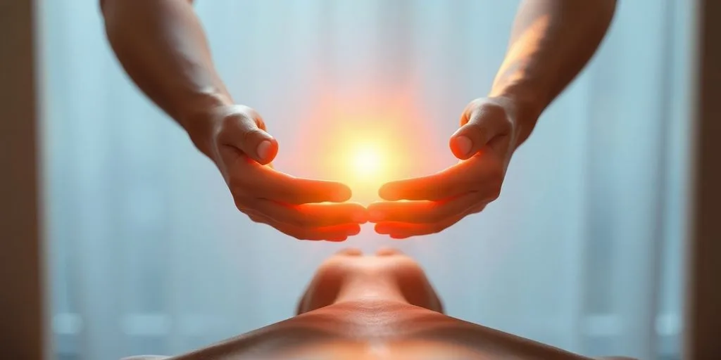 Image de soins énergétiques avec des mains sur le corps.