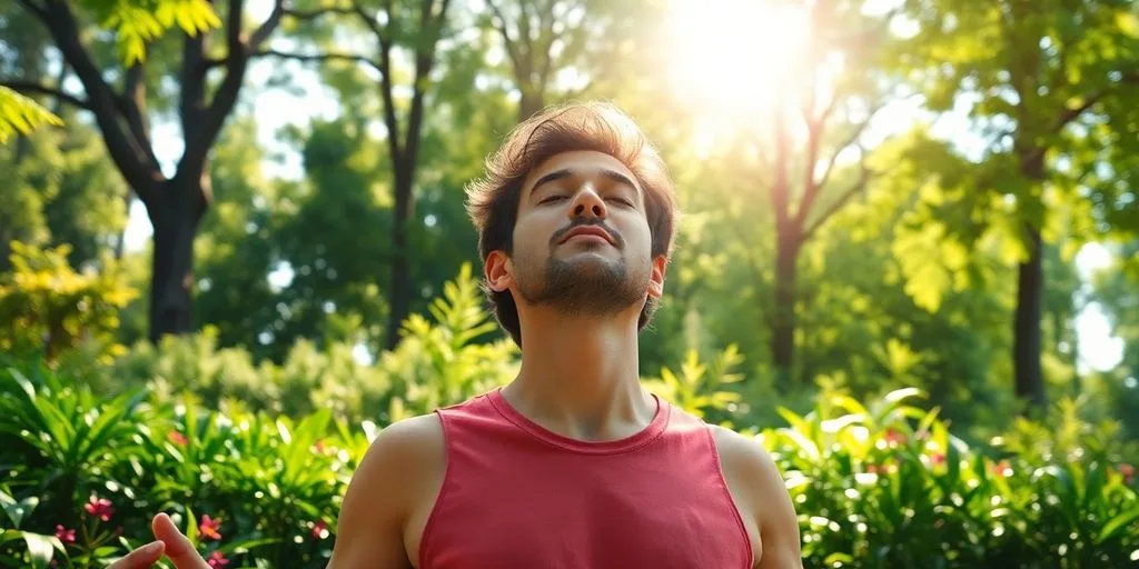 Personne pratiquant le breathwork en plein air.