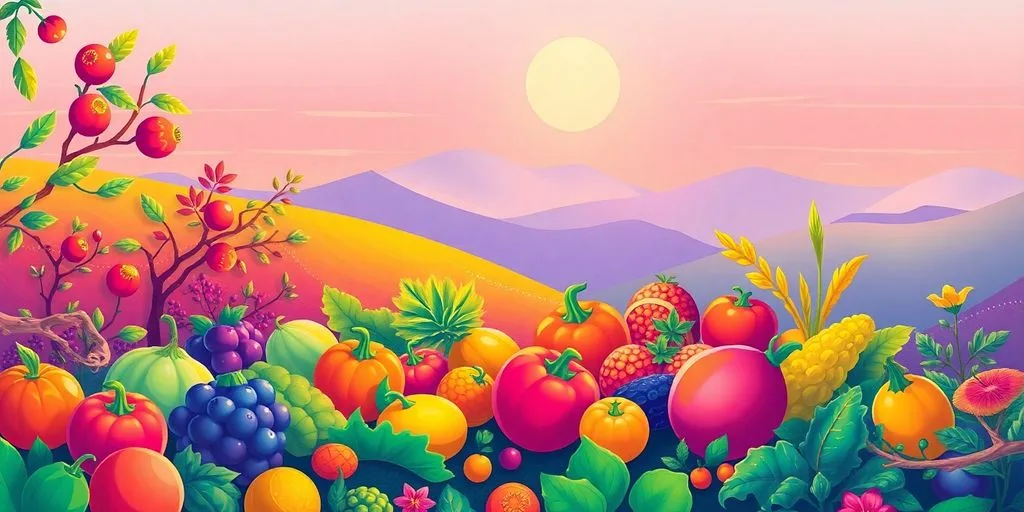Fruits et légumes illustrant l'alimentation pranique.
