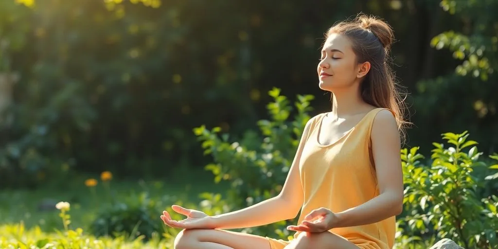 Personne méditant dans la nature, ambiance sereine et paisible.