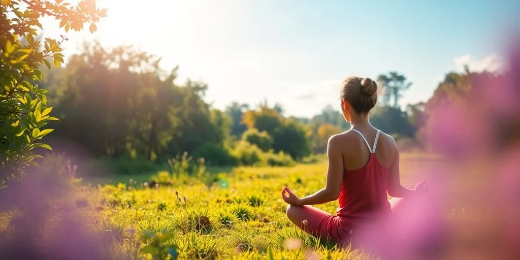 Personne méditant dans la nature avec une atmosphère paisible.