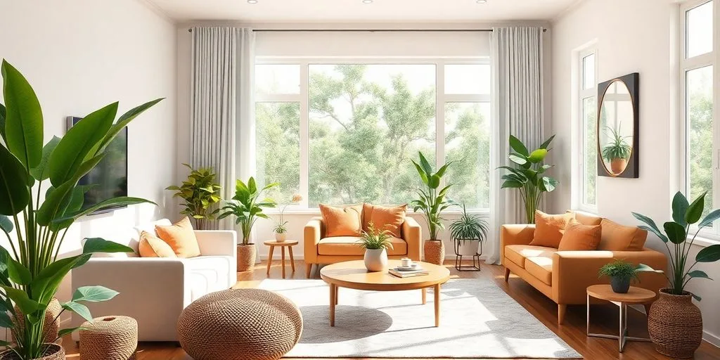 Espace de vie harmonieux avec des éléments feng shui.