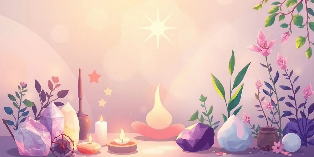 Pratiques de guérison avec des éléments naturels et lumineux.