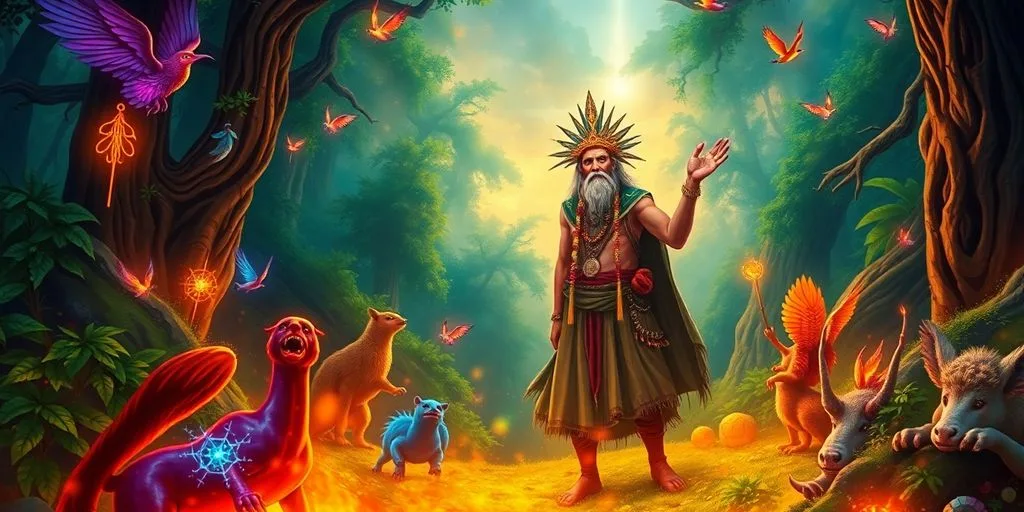 Un chaman effectuant un voyage spirituel dans la nature.
