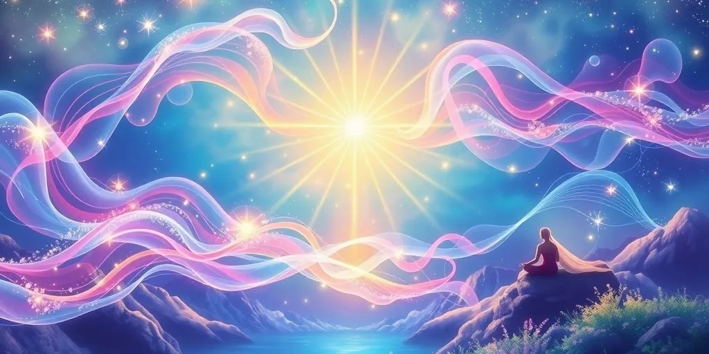 Illustration d'un soin quantique apaisant et lumineux.