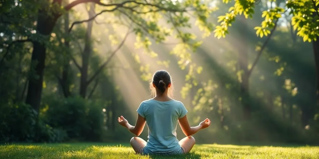 Personne méditant dans un cadre naturel apaisant.