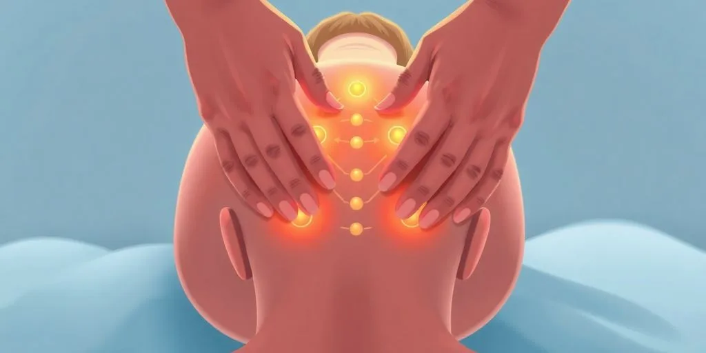 Mains appliquant l'acupression sur le dos d'une personne.