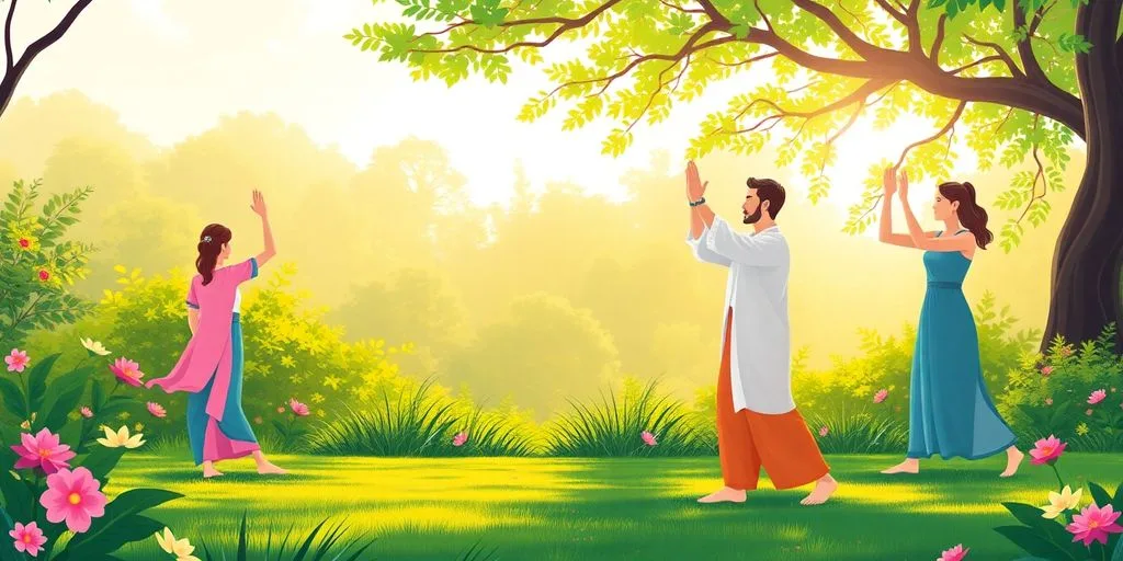 Personnes pratiquant le Qi Gong en plein air.