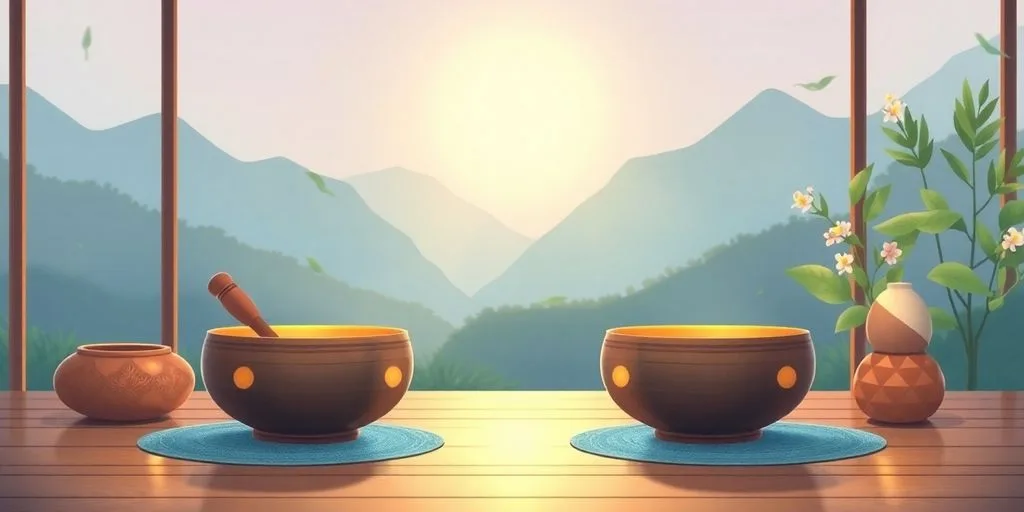 Illustration d'un espace de thérapie sonore relaxant.